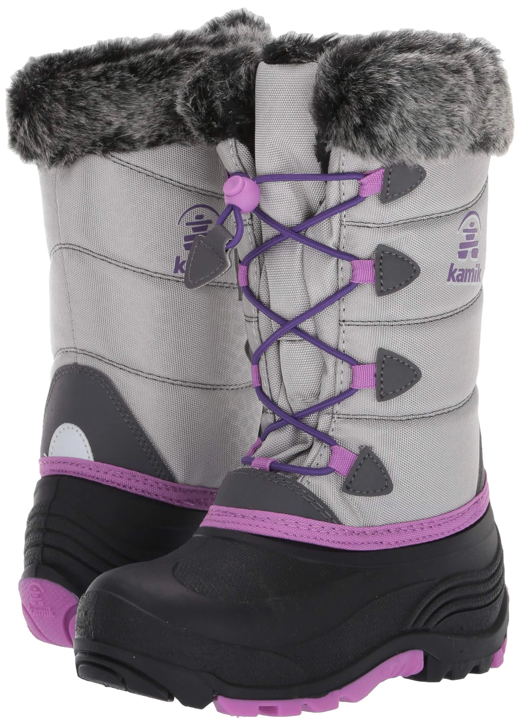 Kamik Kids' Snowgypsy3 Snow Boot Grey Purple Waterproof Rounded Toe Snow Boots