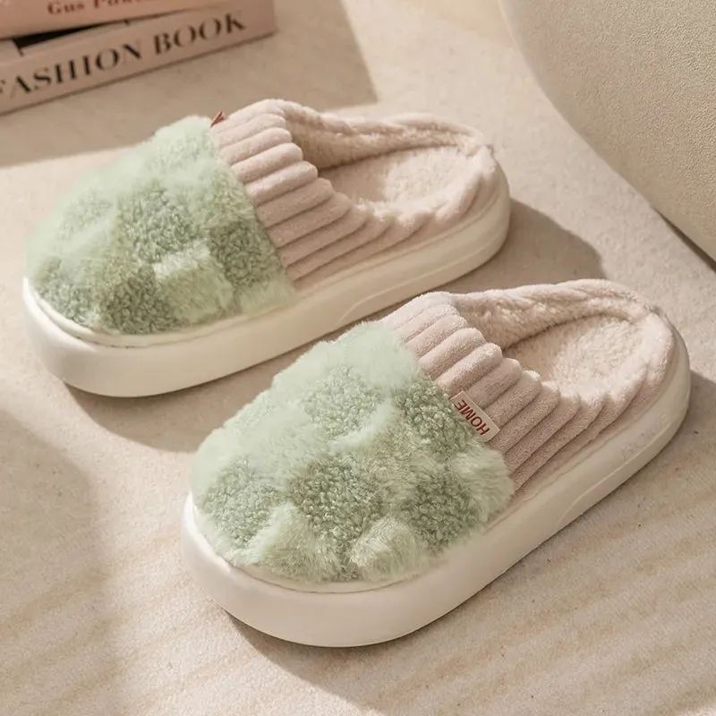 Lady Glams  Toe Wrap Warm Plaid Cotton Slippers