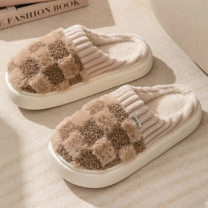 Lady Glams  Toe Wrap Warm Plaid Cotton Slippers