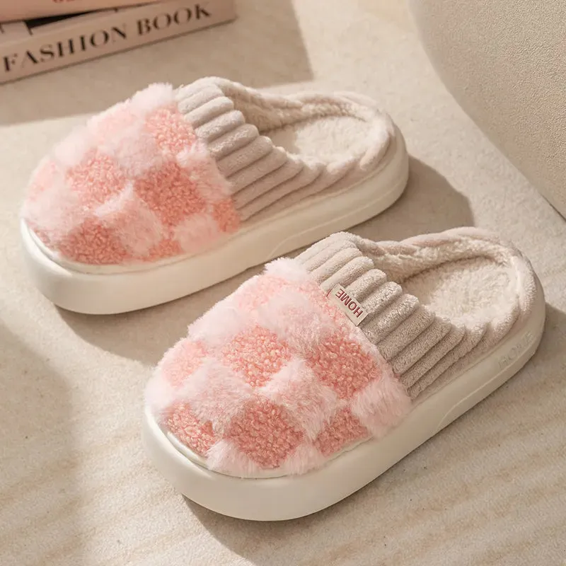 Lady Glams  Toe Wrap Warm Plaid Cotton Slippers