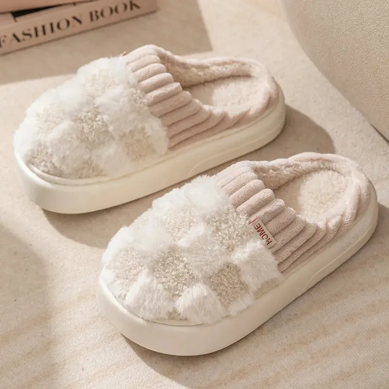 Lady Glams  Toe Wrap Warm Plaid Cotton Slippers