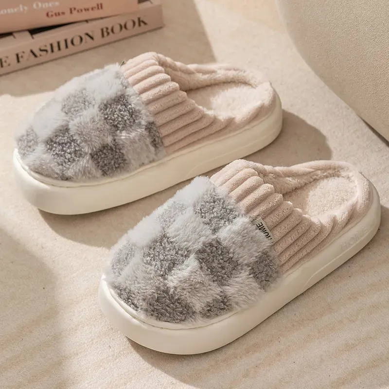 Lady Glams  Toe Wrap Warm Plaid Cotton Slippers