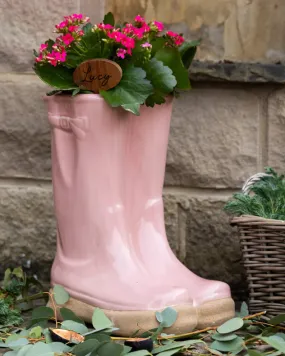 Large Pink Wellington Boots Planter