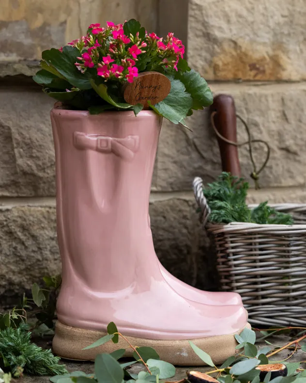 Large Pink Wellington Boots Planter