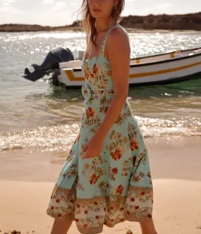 Long Dress w Buckle Belt in Turquoise