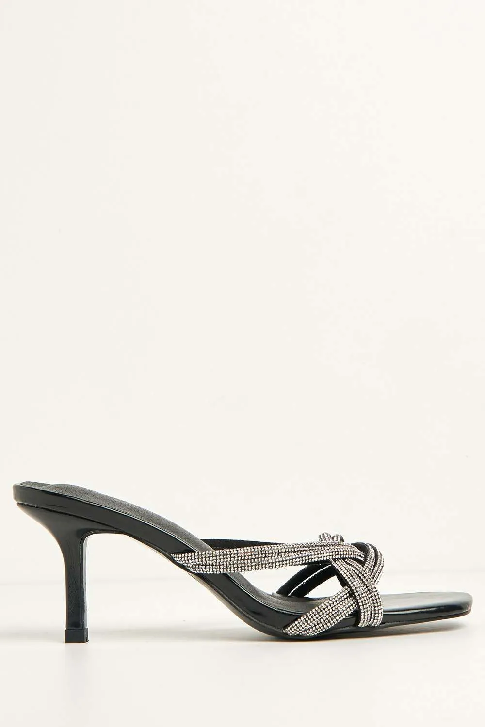 Lora Diamante Embellished Heeled Mules in Black