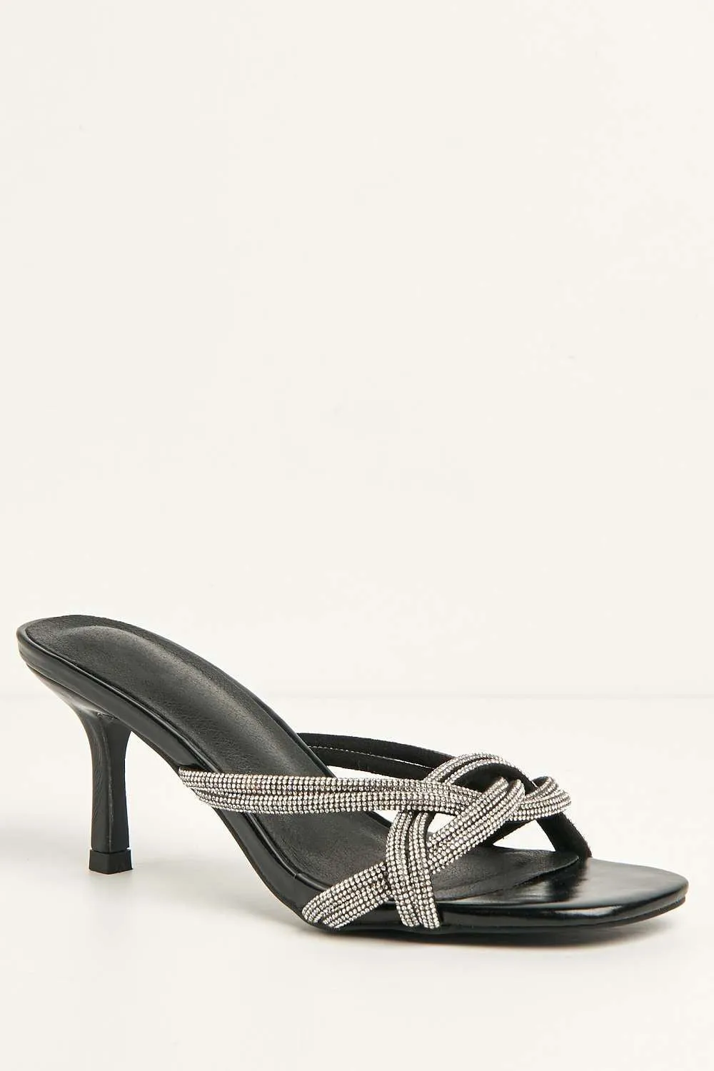 Lora Diamante Embellished Heeled Mules in Black