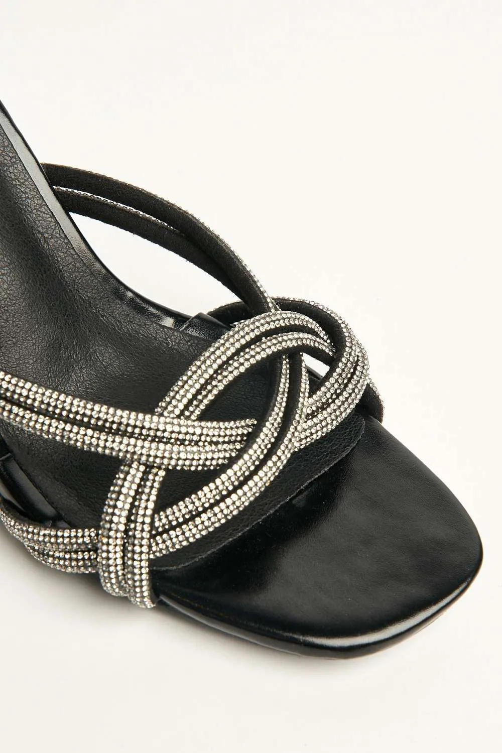 Lora Diamante Embellished Heeled Mules in Black