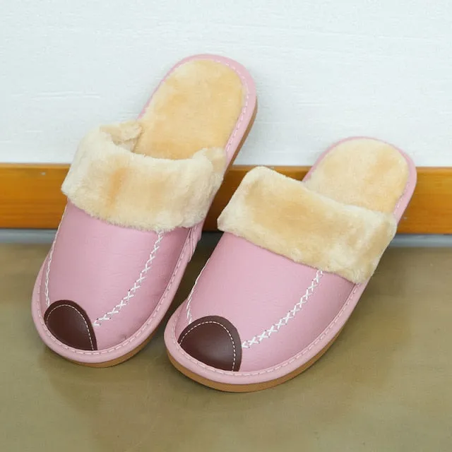 Men Slippers PU Indoor Slipper Waterproof Warm Leather Slippers
