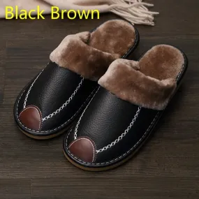 Men Slippers PU Indoor Slipper Waterproof Warm Leather Slippers