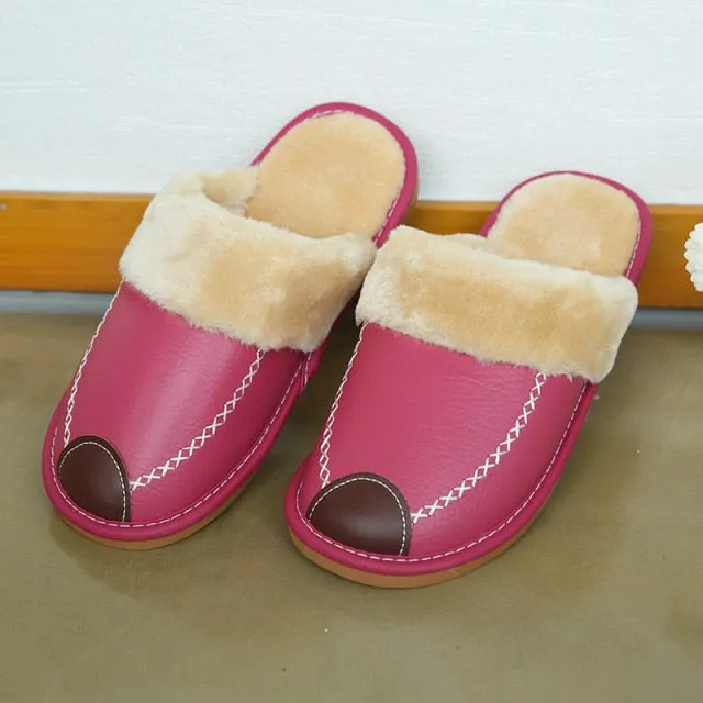 Men Slippers PU Indoor Slipper Waterproof Warm Leather Slippers
