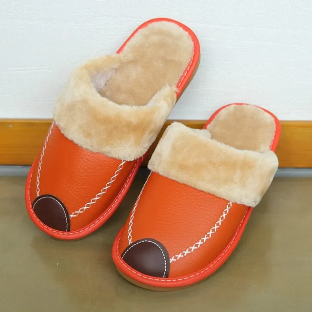 Men Slippers PU Indoor Slipper Waterproof Warm Leather Slippers