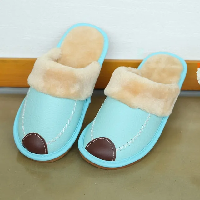 Men Slippers PU Indoor Slipper Waterproof Warm Leather Slippers