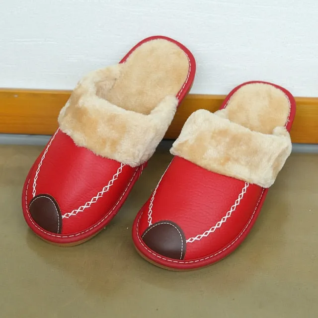 Men Slippers PU Indoor Slipper Waterproof Warm Leather Slippers