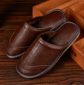 Men's Autumn/Winter Leather Warm Home Slippers