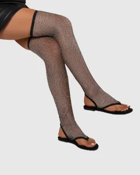 Mia Diamond Mesh Thong Flats In Black