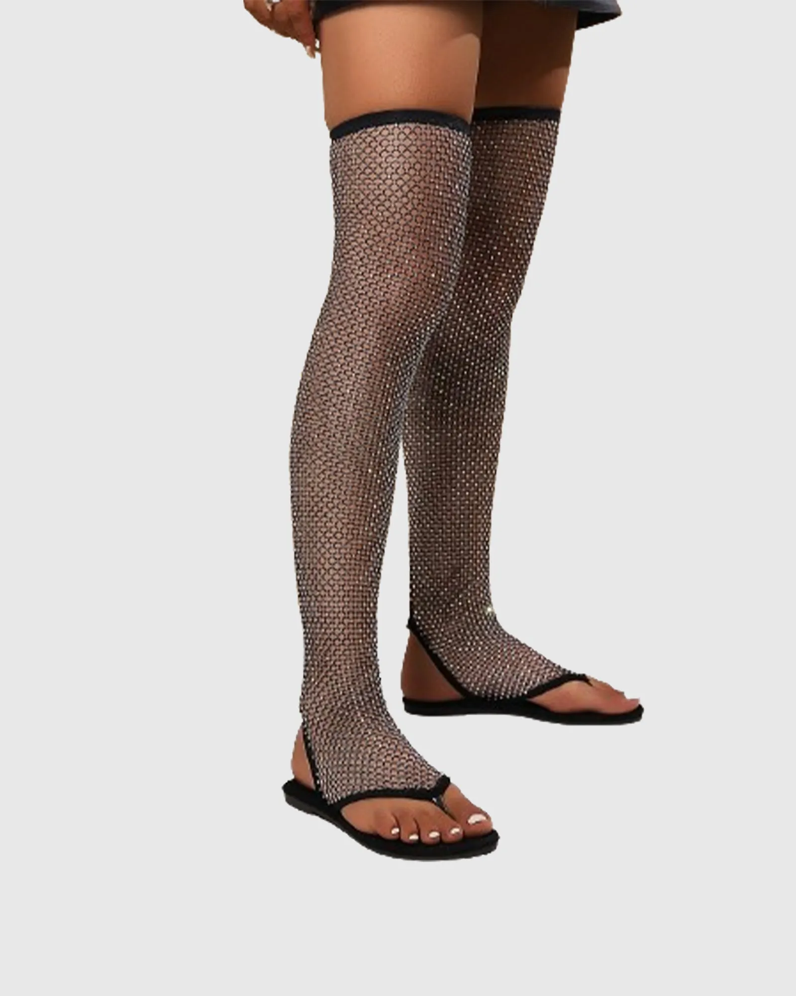 Mia Diamond Mesh Thong Flats In Black