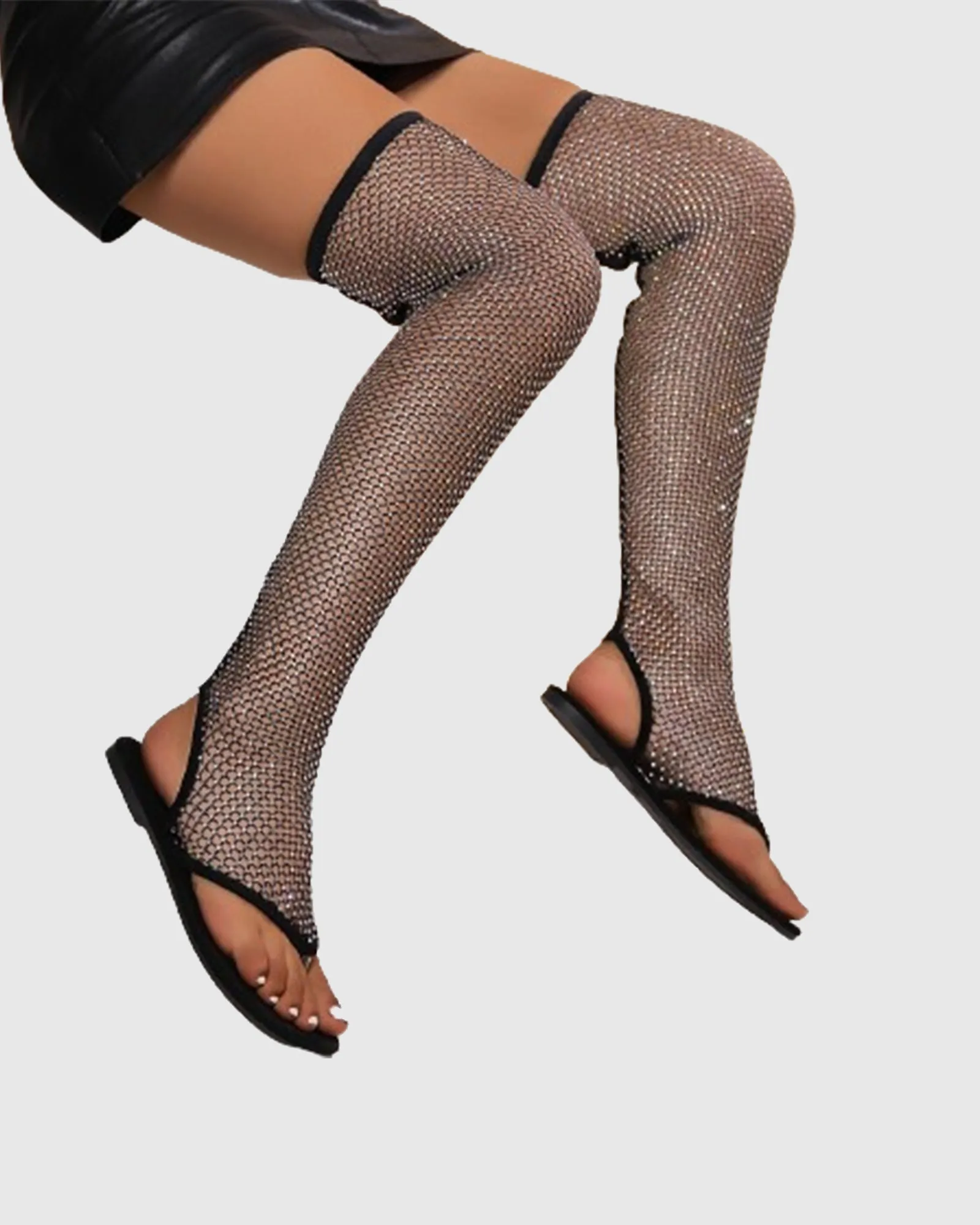 Mia Diamond Mesh Thong Flats In Black