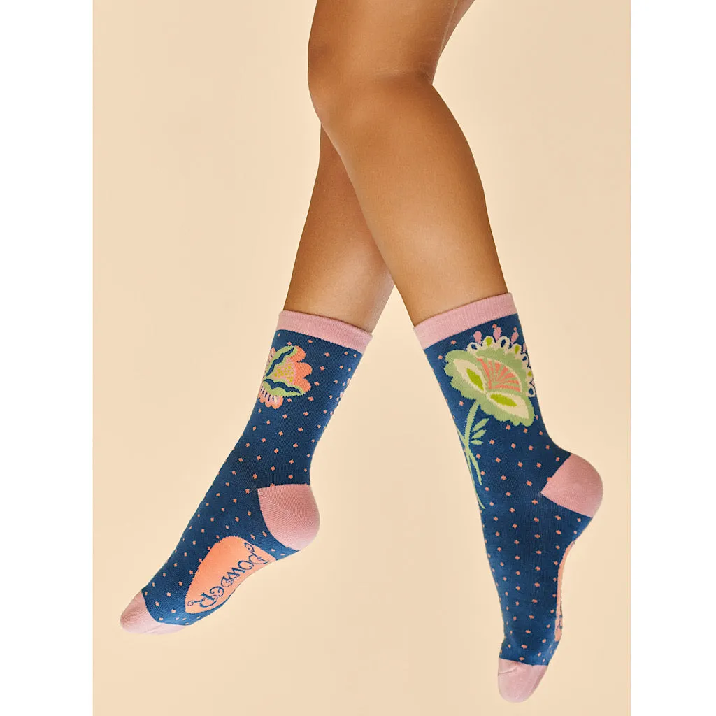 Navy Scandinavian Stems Bamboo Socks