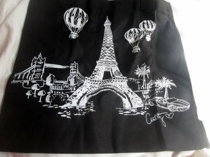 NEW ANTTHONY ORIGINALS Eiffel Tower Balloon Vegan Tote Shopper Carryall BLACK
