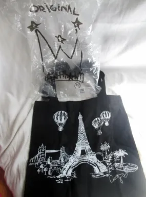 NEW ANTTHONY ORIGINALS Eiffel Tower Balloon Vegan Tote Shopper Carryall BLACK