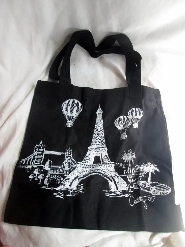 NEW ANTTHONY ORIGINALS Eiffel Tower Balloon Vegan Tote Shopper Carryall BLACK