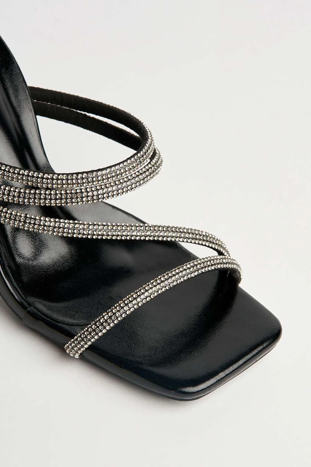 Osia Diamante Embellished Square Toe Heeled Mules in Black