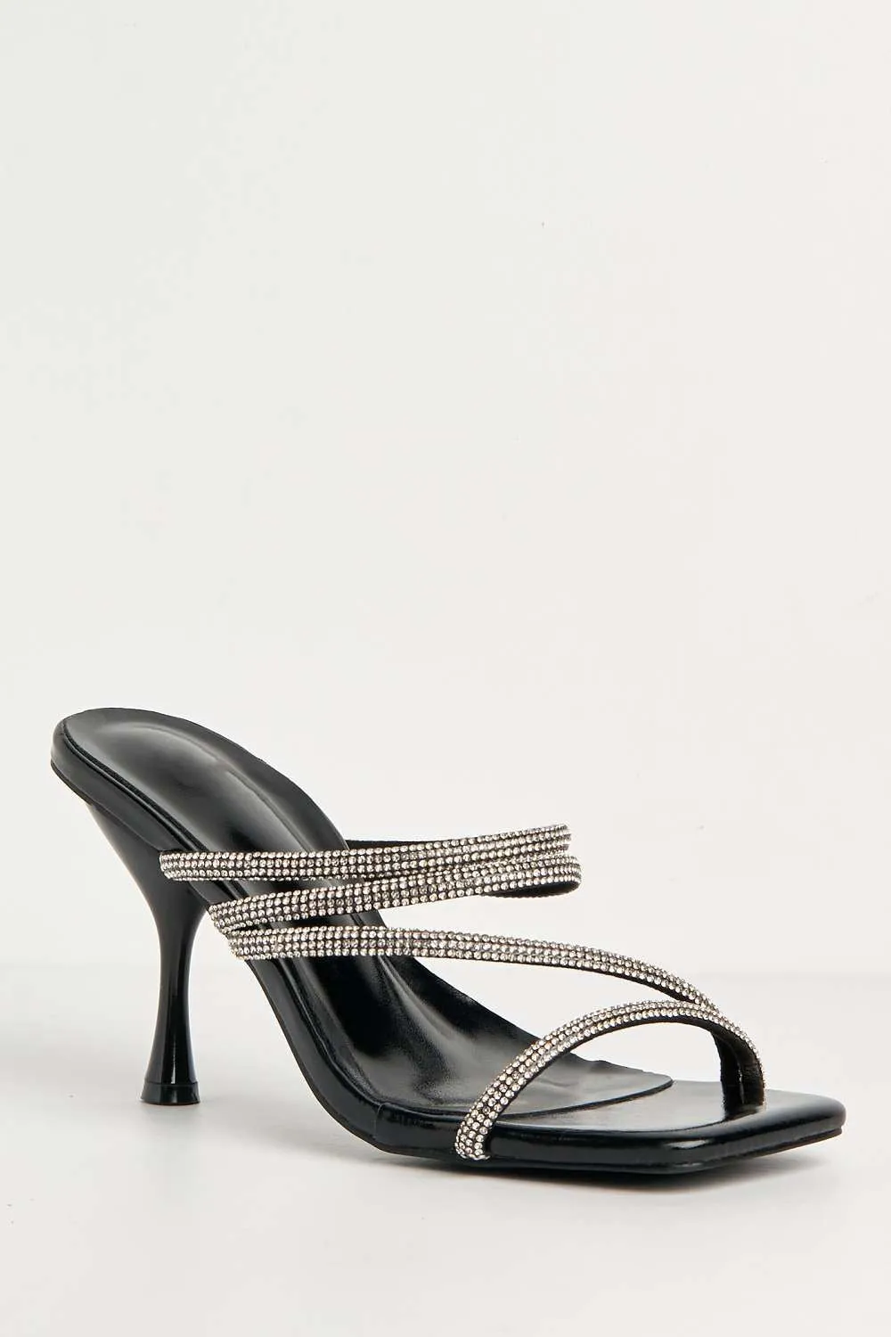 Osia Diamante Embellished Square Toe Heeled Mules in Black