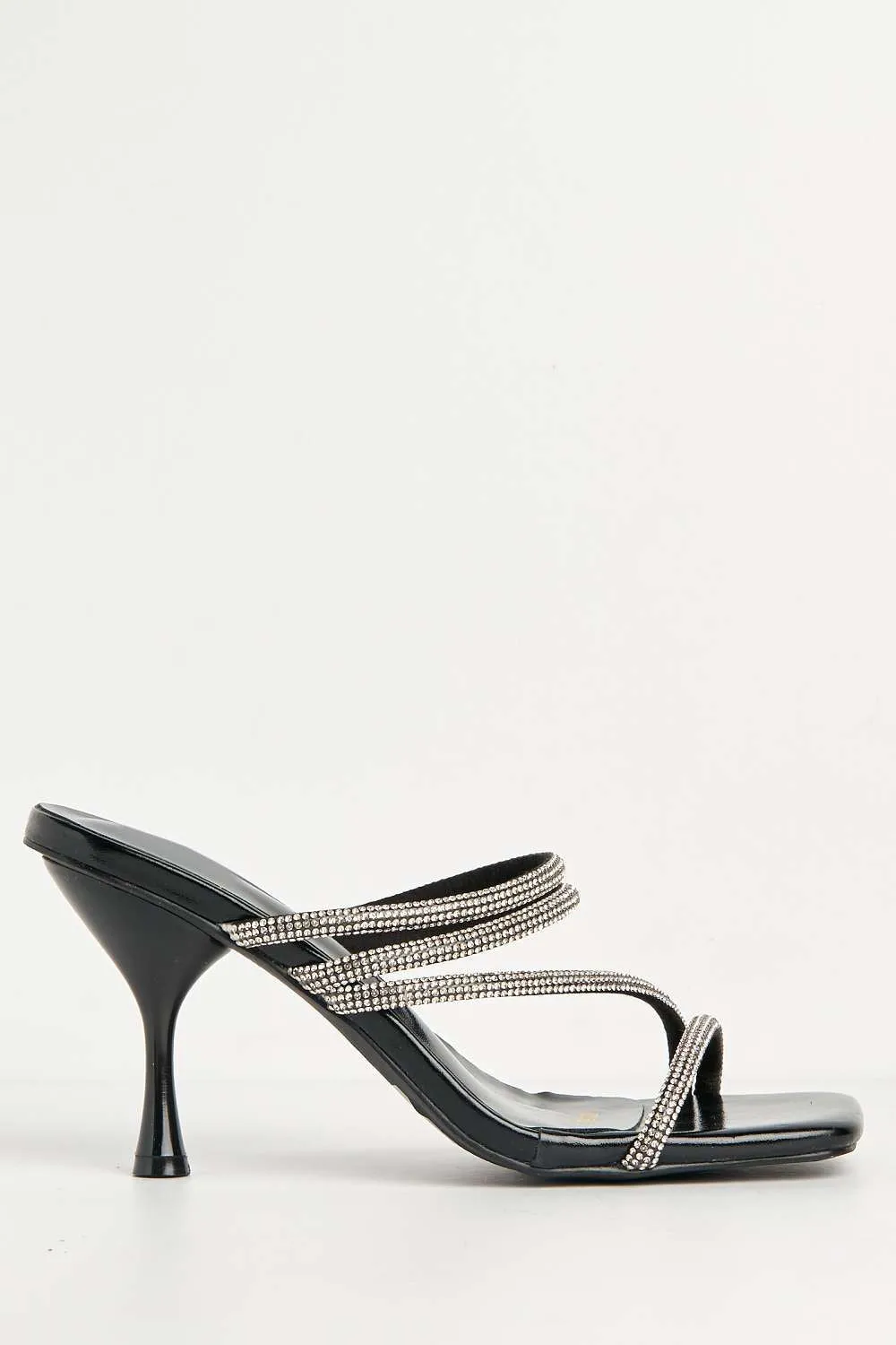Osia Diamante Embellished Square Toe Heeled Mules in Black