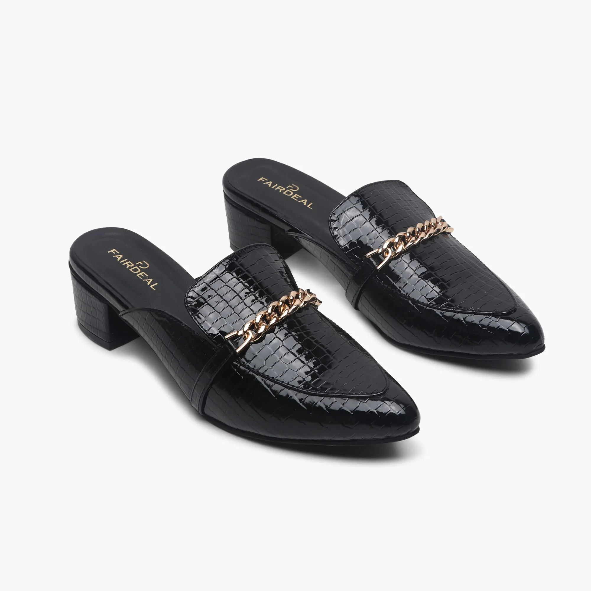 Patent Block Heel Pointed Mules