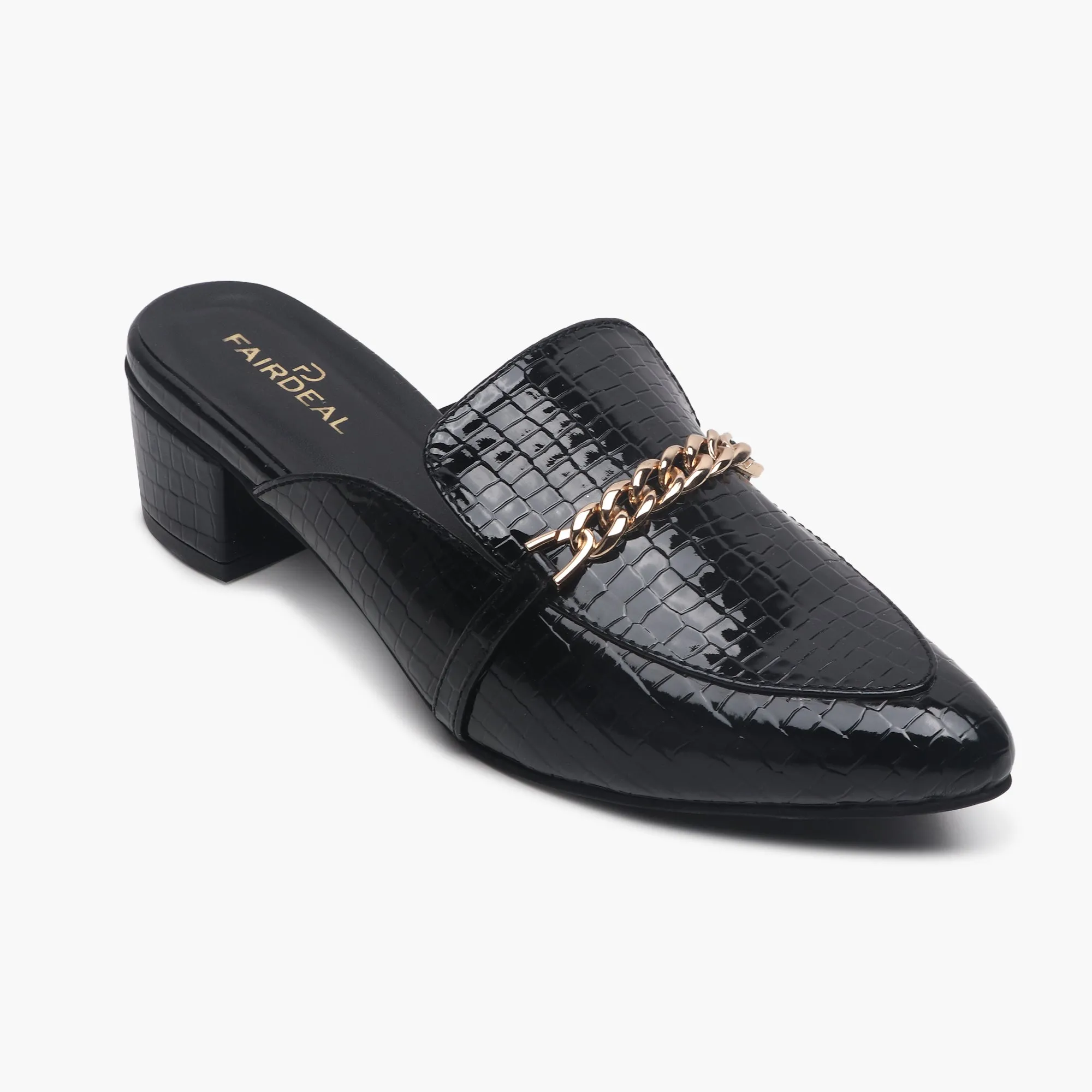 Patent Block Heel Pointed Mules