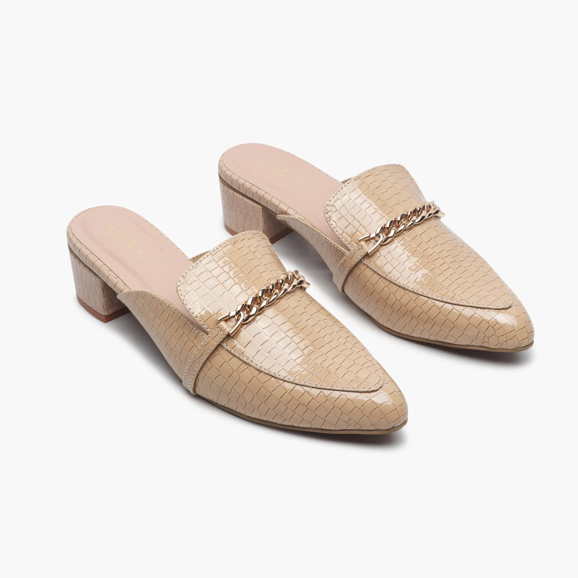 Patent Block Heel Pointed Mules