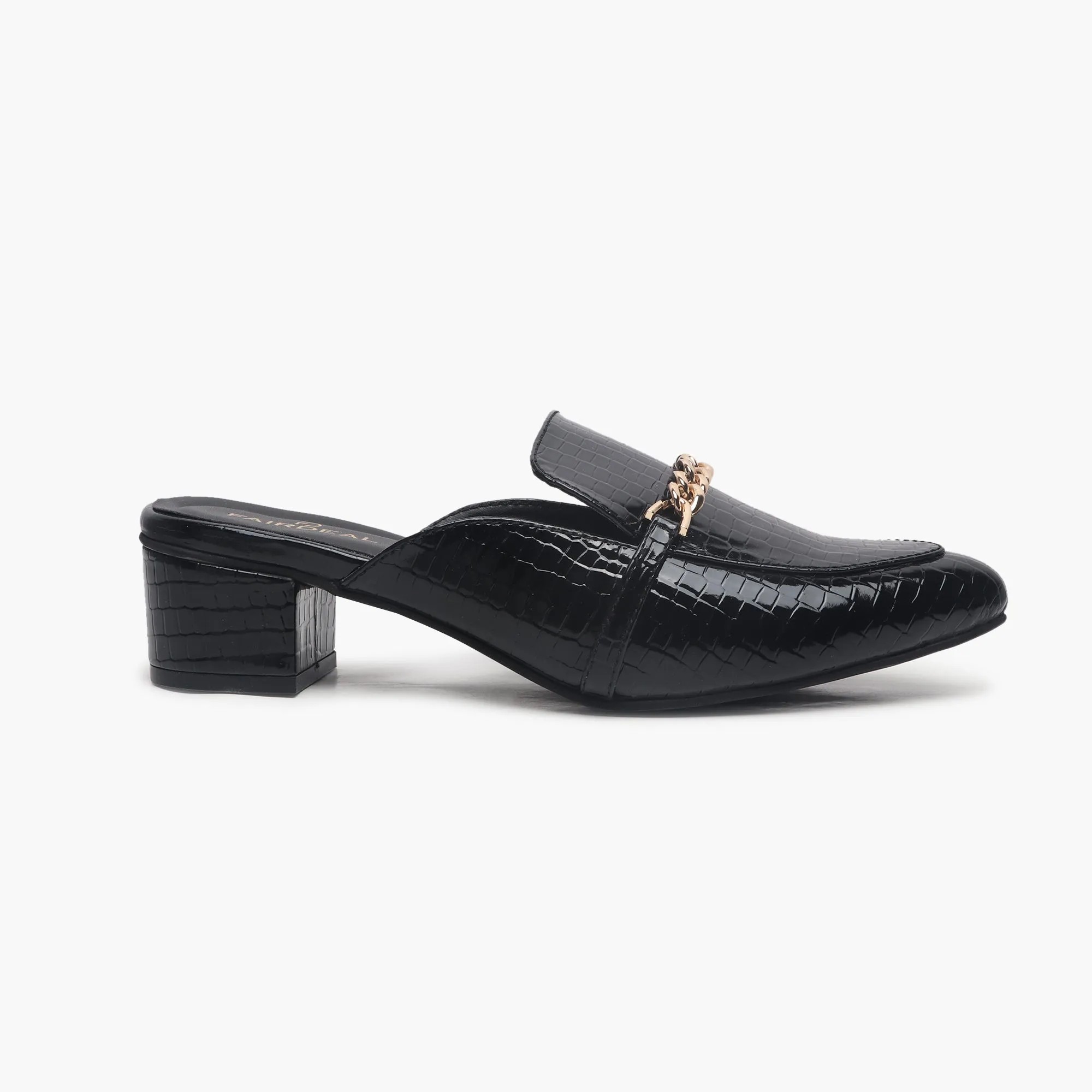 Patent Block Heel Pointed Mules