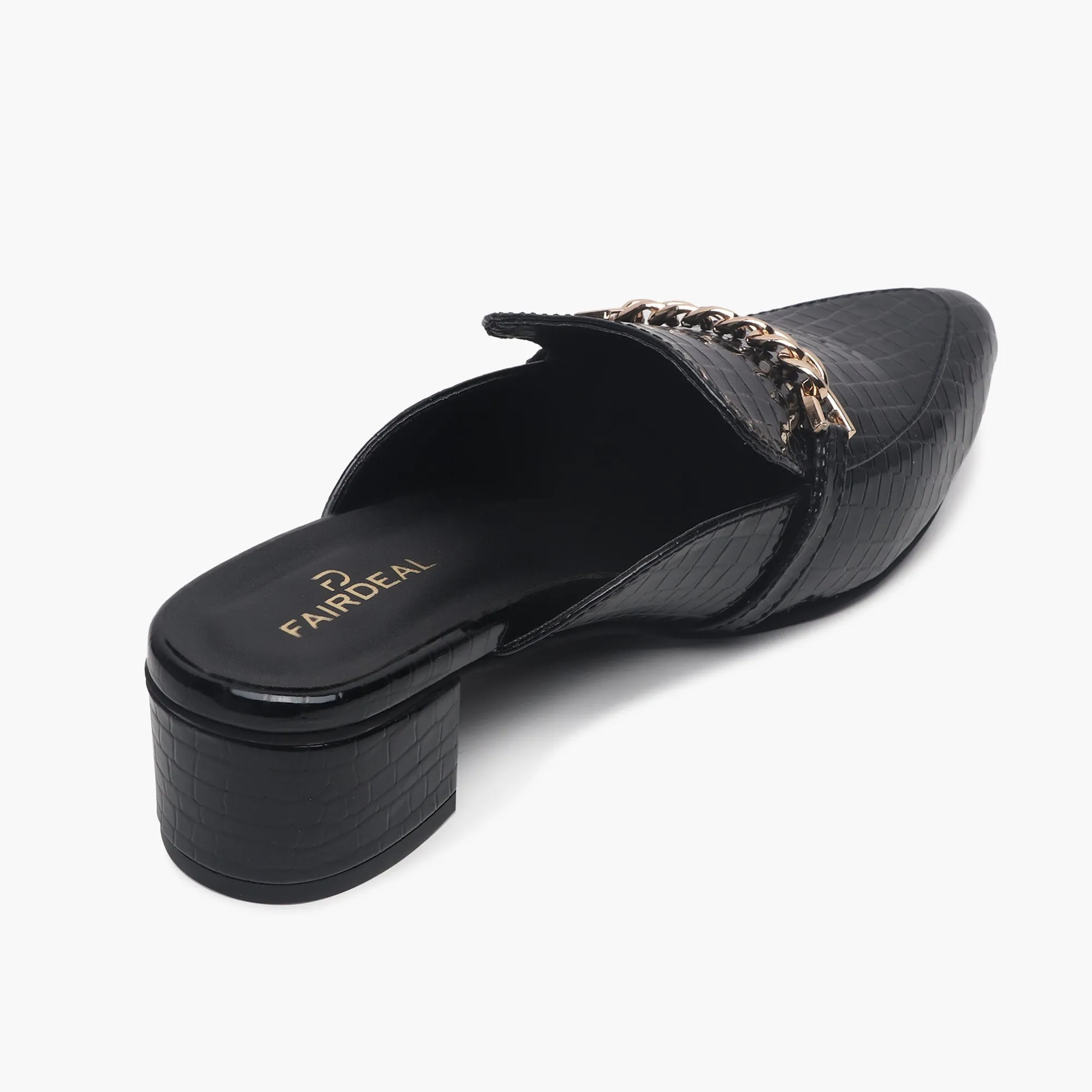 Patent Block Heel Pointed Mules
