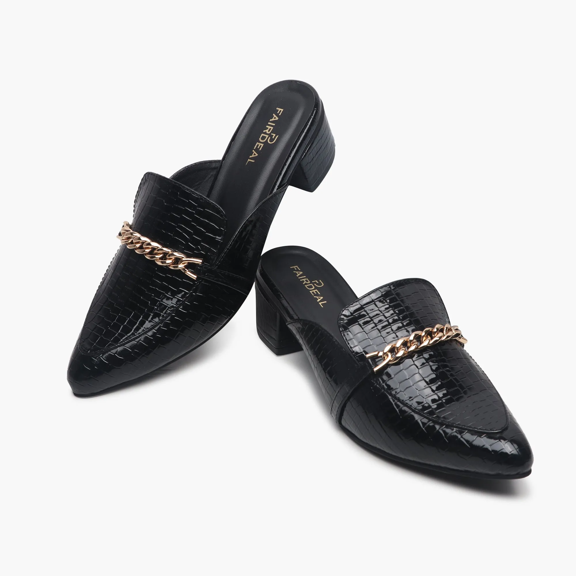 Patent Block Heel Pointed Mules