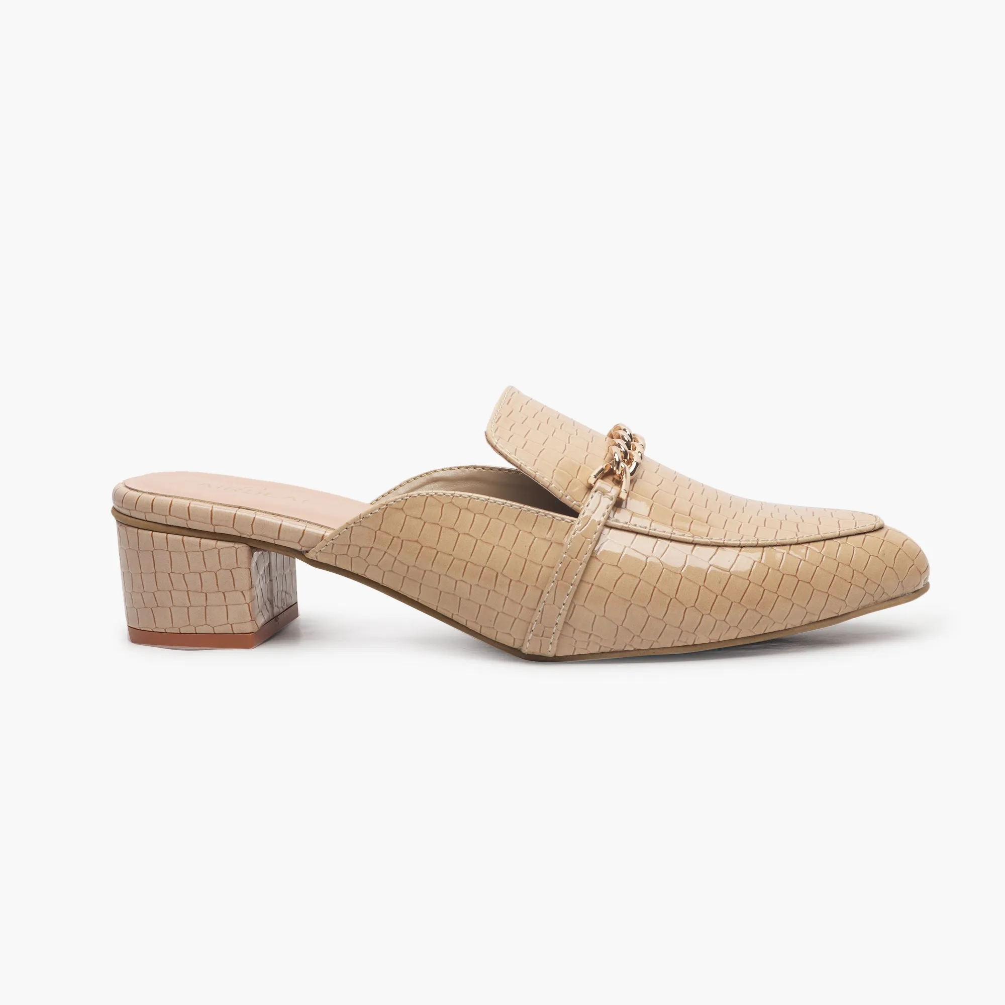 Patent Block Heel Pointed Mules