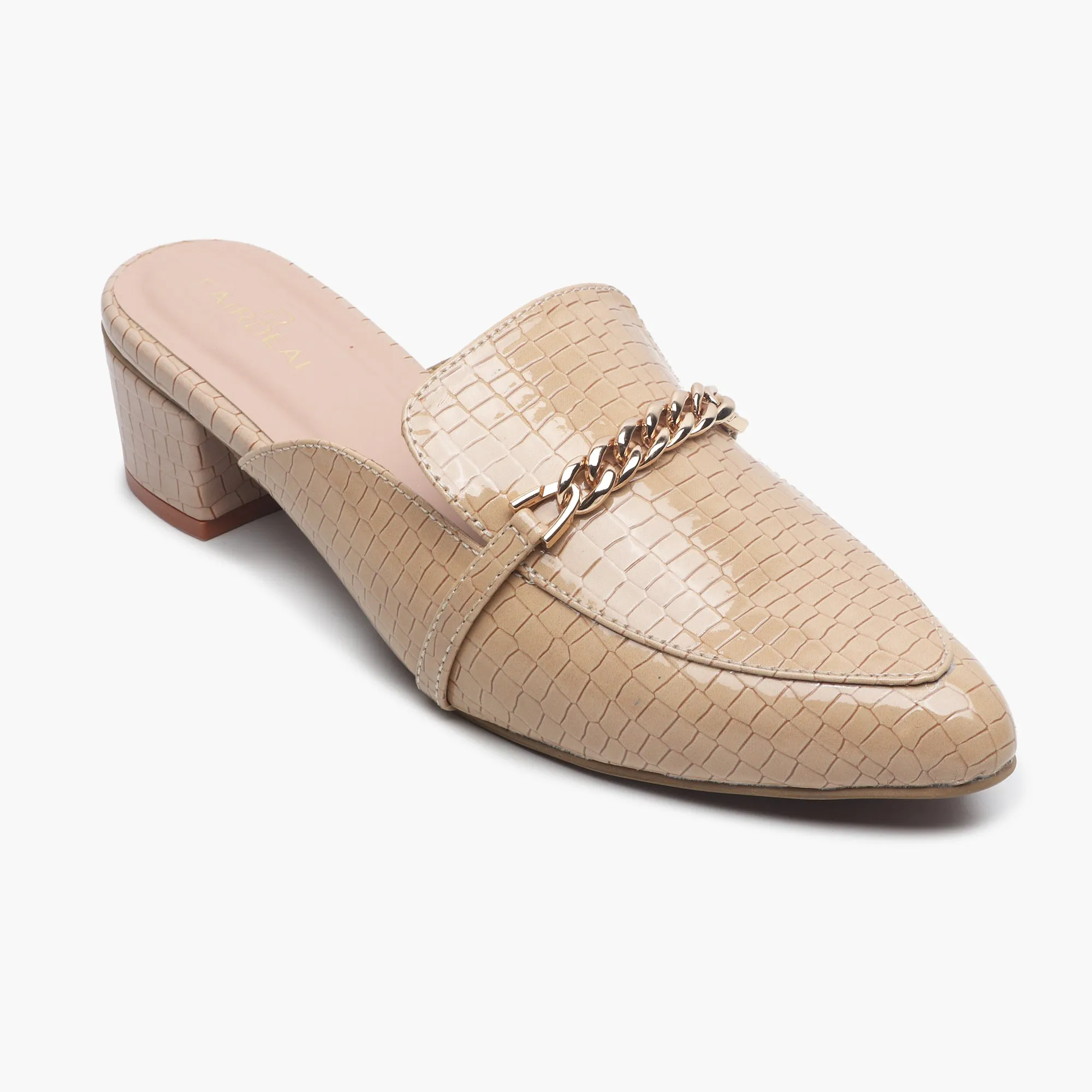 Patent Block Heel Pointed Mules