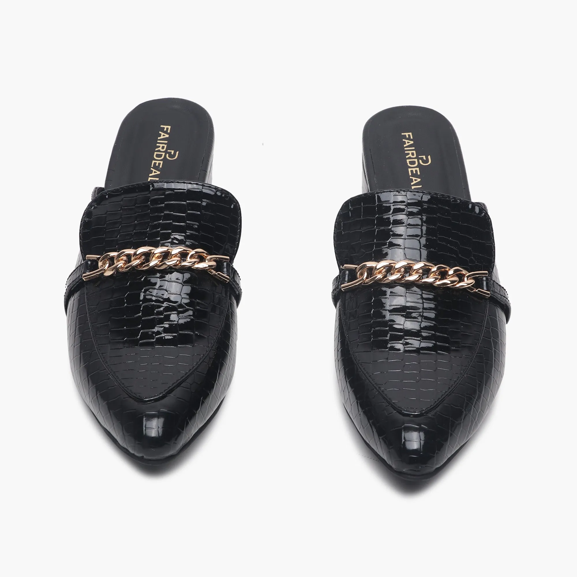 Patent Block Heel Pointed Mules