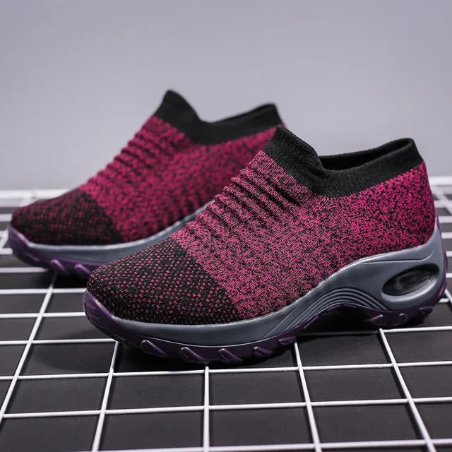Platform Sneakers Women Flats 2020 Breathable Casual Shoes Flats 6 Colors Wedges Sneakers for Women Mesh Sock Zapatos De Mujer
