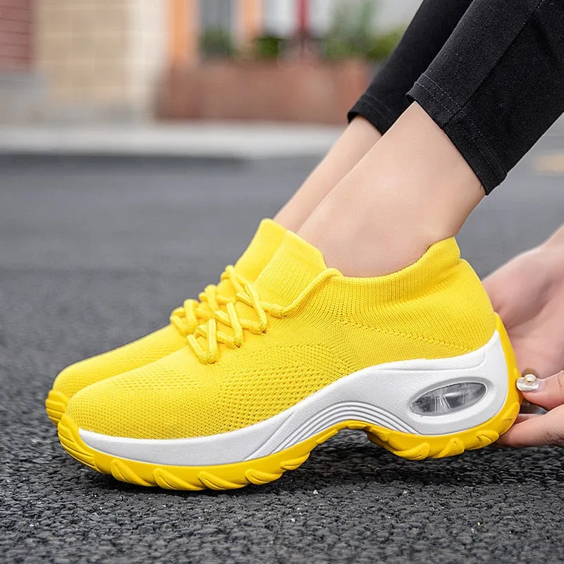 Platform Sneakers Women Flats 2020 Breathable Casual Shoes Flats 6 Colors Wedges Sneakers for Women Mesh Sock Zapatos De Mujer