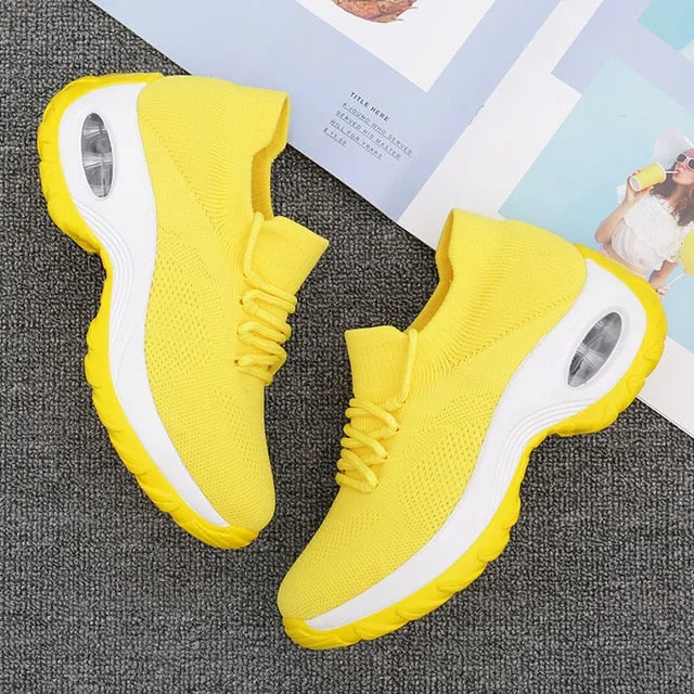 Platform Sneakers Women Flats 2020 Breathable Casual Shoes Flats 6 Colors Wedges Sneakers for Women Mesh Sock Zapatos De Mujer