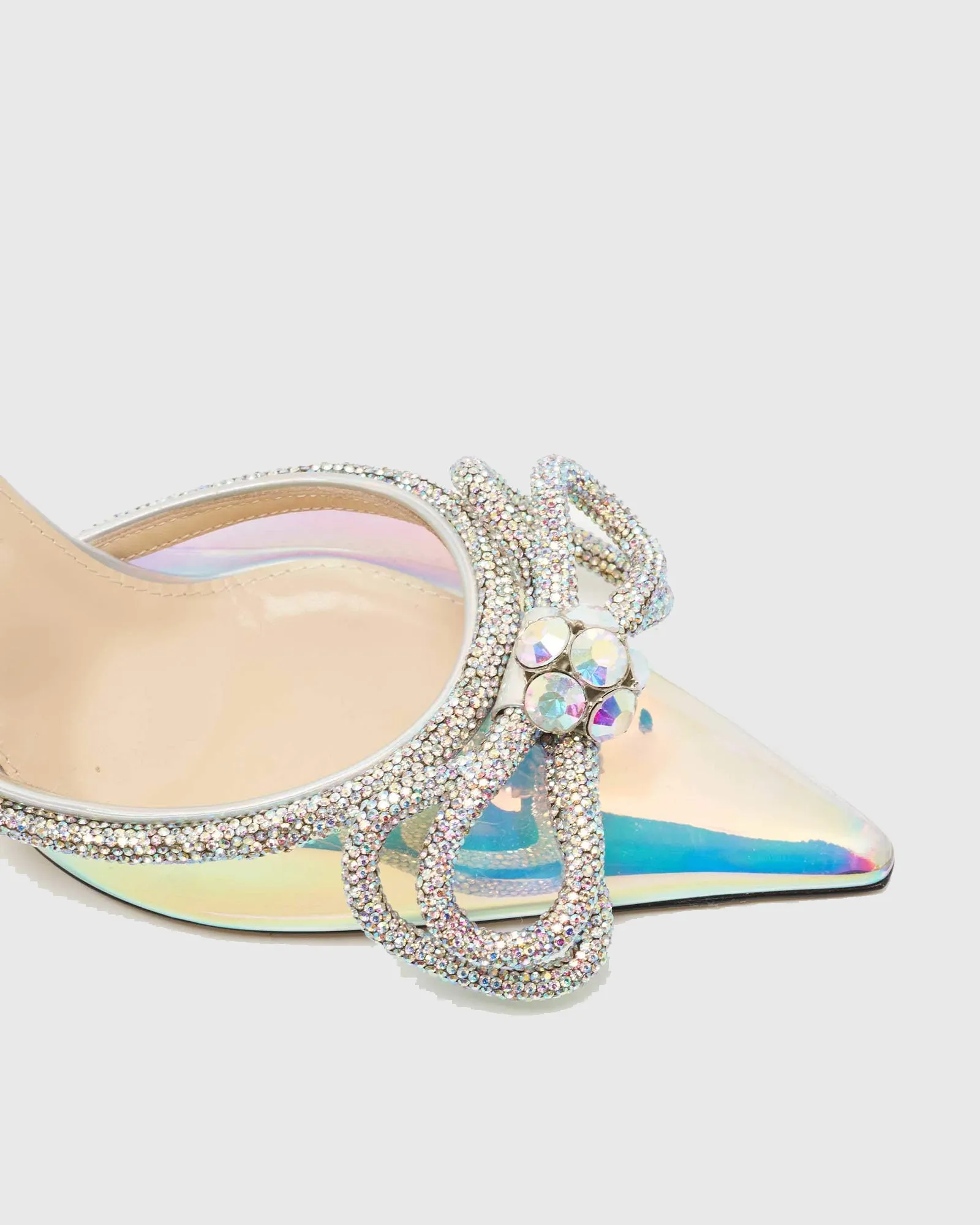 Rina Crystal Bow PVC Mules In Silver