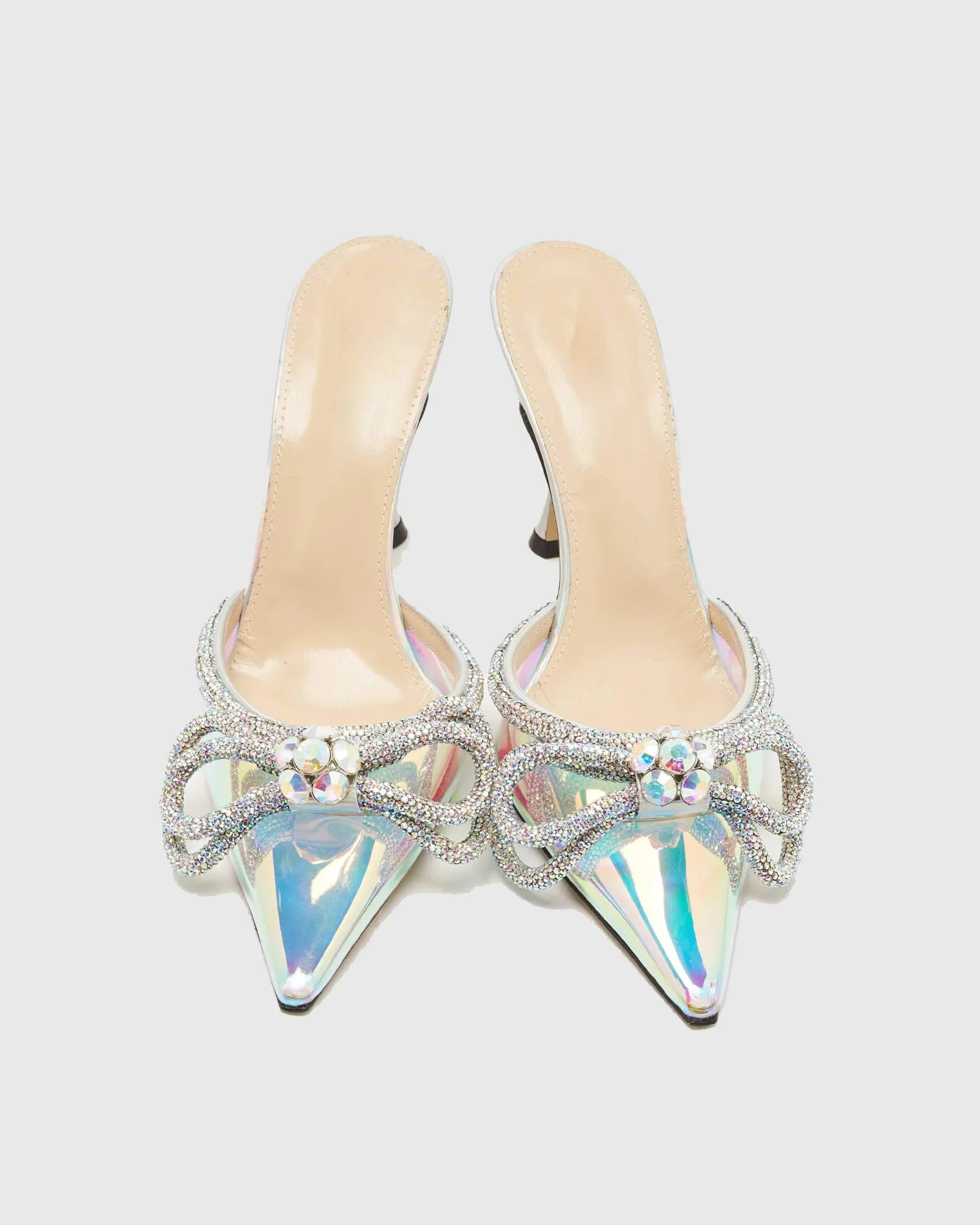 Rina Crystal Bow PVC Mules In Silver