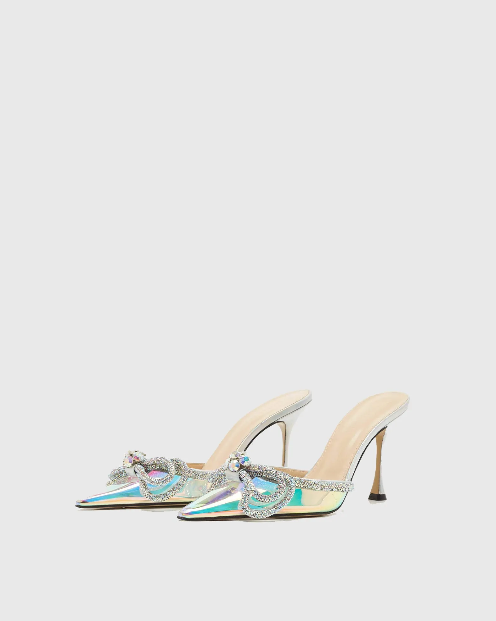 Rina Crystal Bow PVC Mules In Silver