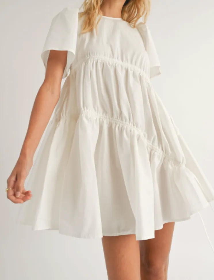 Short Sleeve Gathered Mini Dress