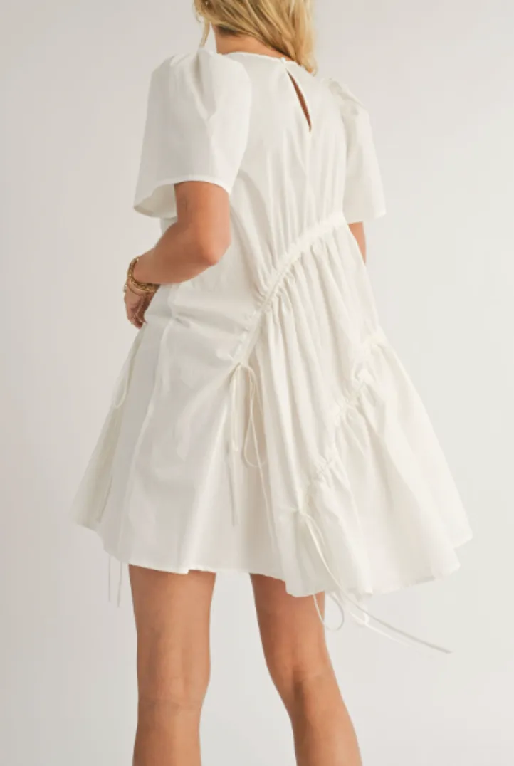 Short Sleeve Gathered Mini Dress