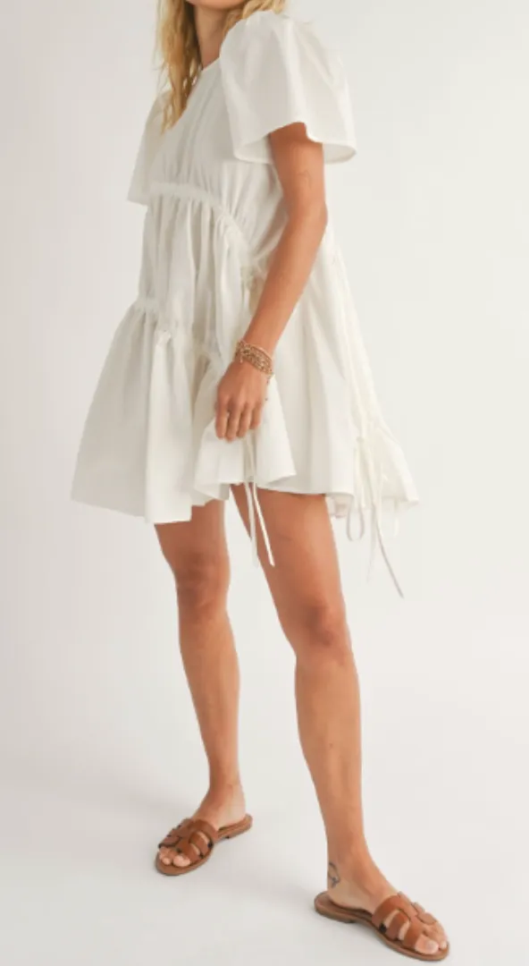 Short Sleeve Gathered Mini Dress