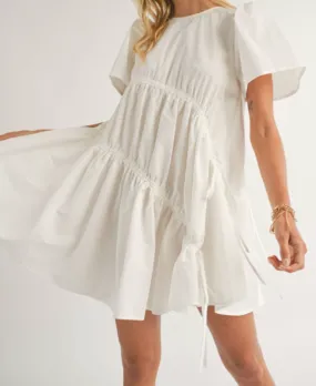 Short Sleeve Gathered Mini Dress