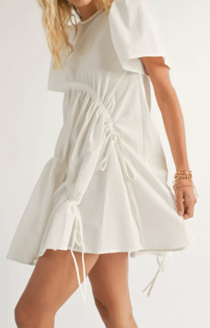 Short Sleeve Gathered Mini Dress