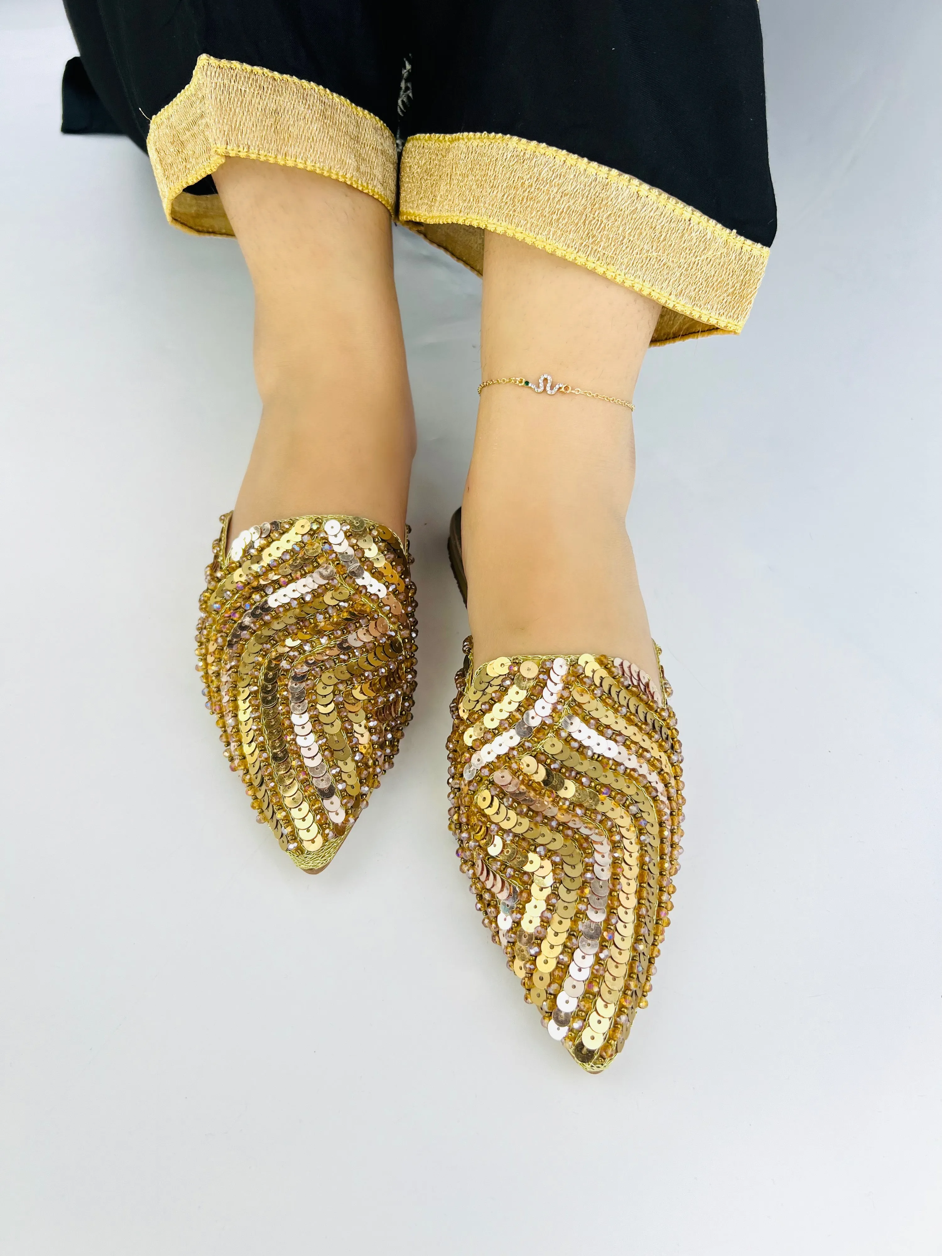 Spunkz Gold Sequins Mules for Wedding and Baraat Bridal Wear